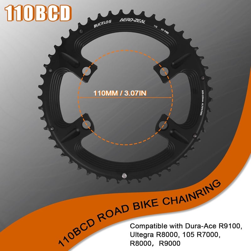 BUCKLOS 110 BCD Road Bike Chainring, Double Round 4 Bolts 7075-T651 Aluminum 34T/36T/39T/50T/52T/53T Chainrings for R7000 R8000 R9100 R9200 4700 5800 6800 - Image 4